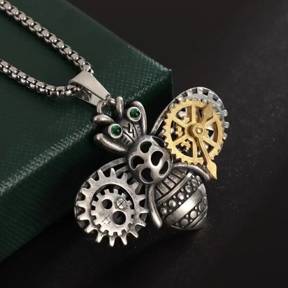 Bumble Bee Boho Retro Steampunk Mechanical Gear Necklace / Pendant #1200 - Picture 1 of 9